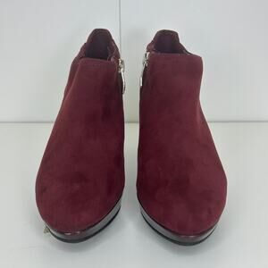 Liz Claiborne Women’s Burgundy Suede Ankle Booties – Size 5M, Block Heel Zip